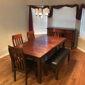 Ralene Dining Table and 4 Chairs And Bench Set